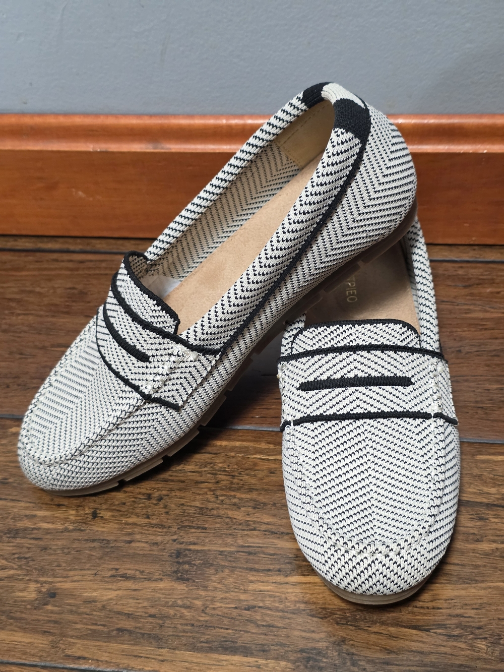 Women’s Ivory and Black Herringbone Loafers